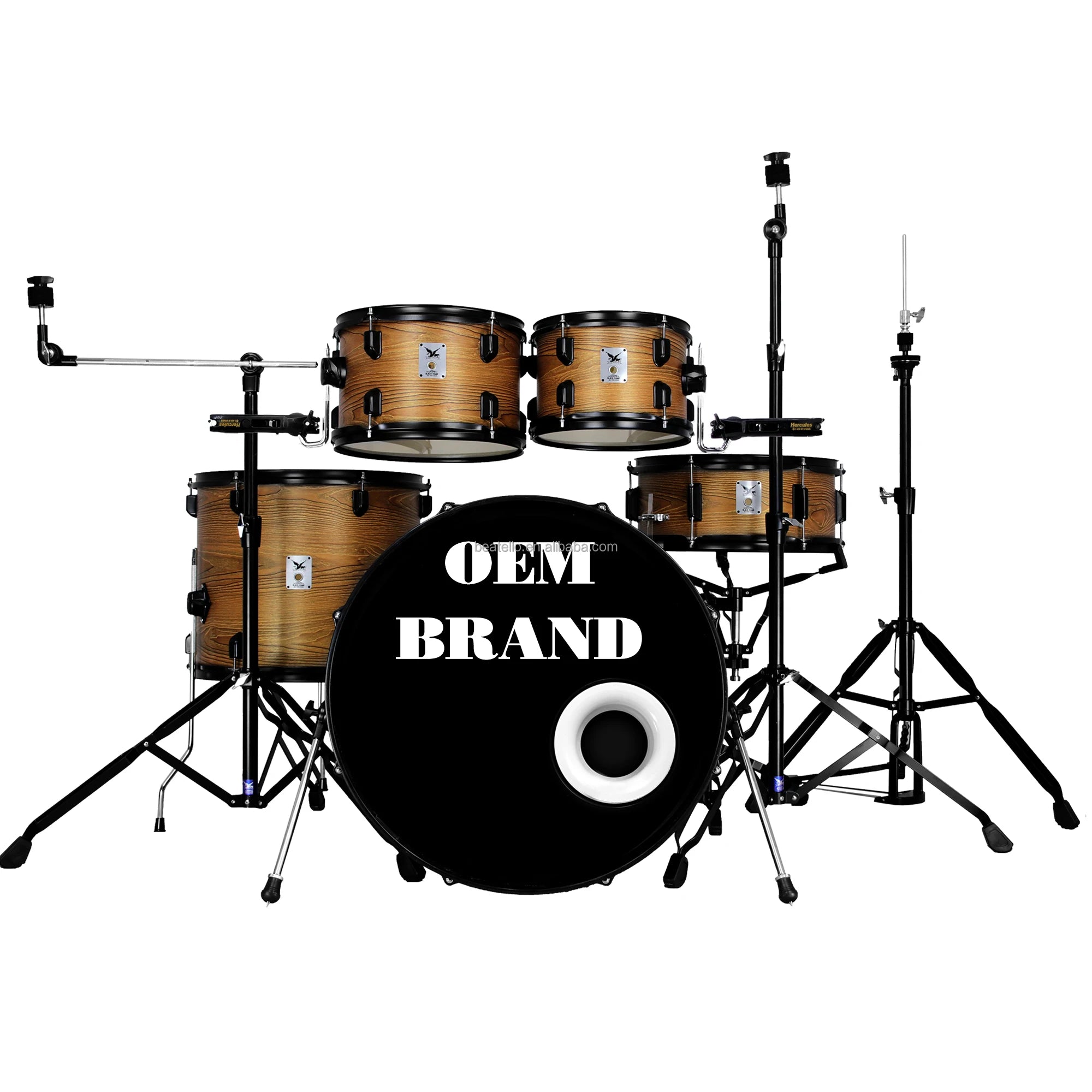 Beatello Factory Low MOQ Support Custom Logo 22''Bass Drum 5Pcs/set Basswood Drum Set for Beginners Music Percussion Instrument