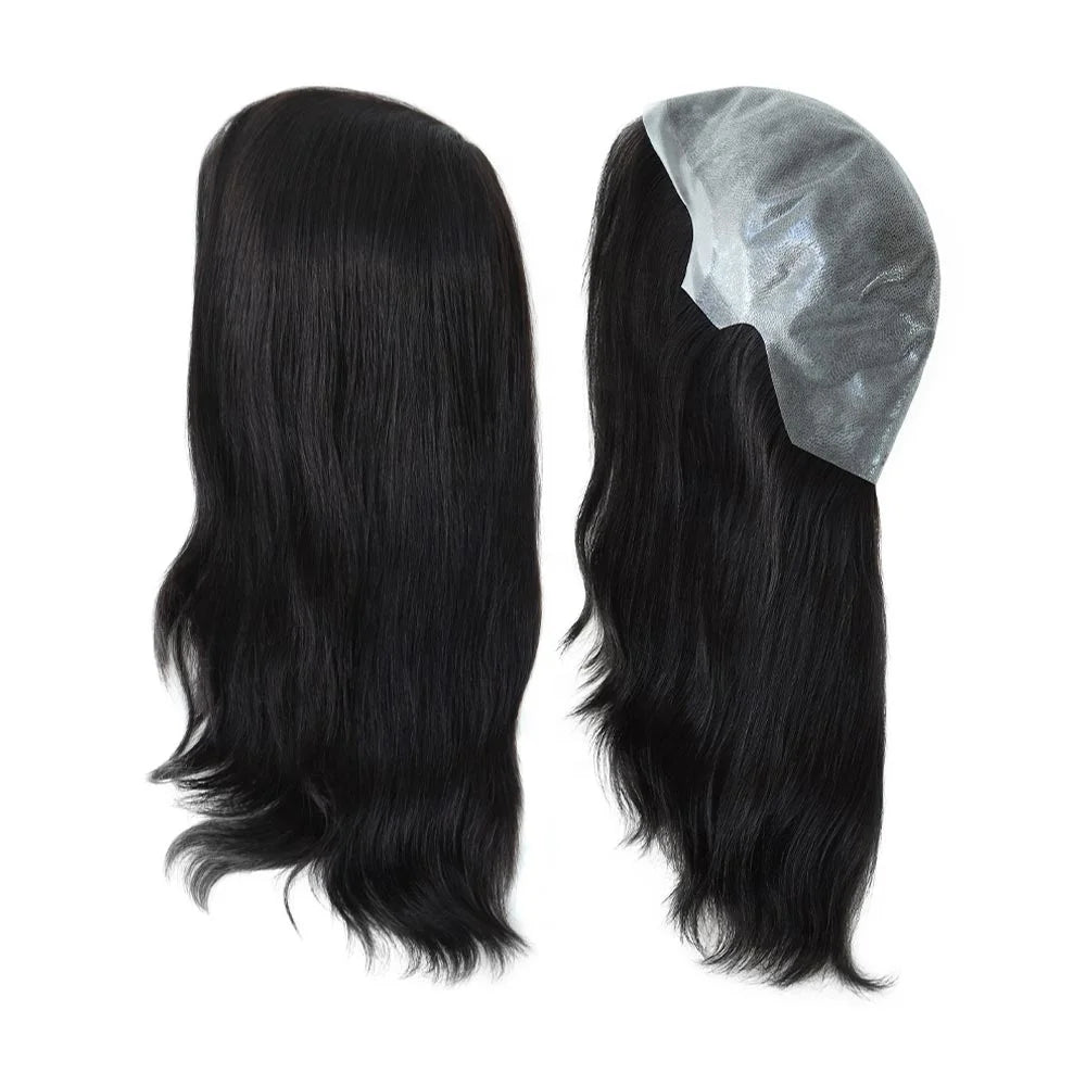 BIO FW 14" Knotted Full Polyskin PU Chinese Cuticle Remy Hair Wig for Women Natural Straight
