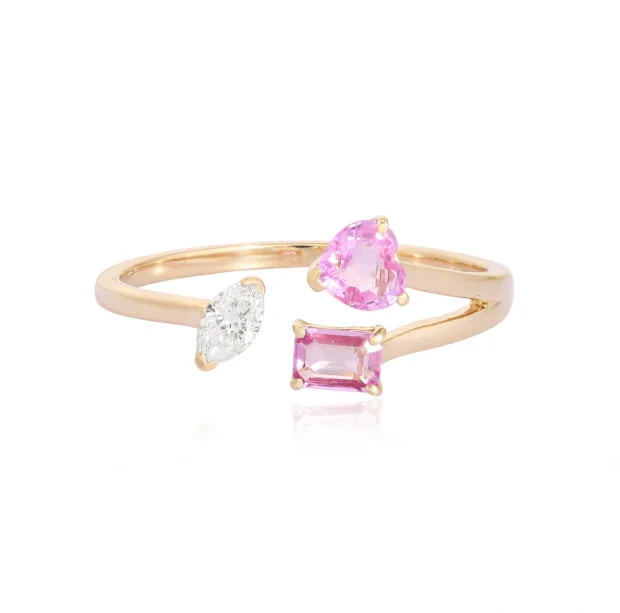 New Arrived 18K Gold Plated Baguette Cute Ruby Open 925 Sterling Silver Women's Adjustable Rings