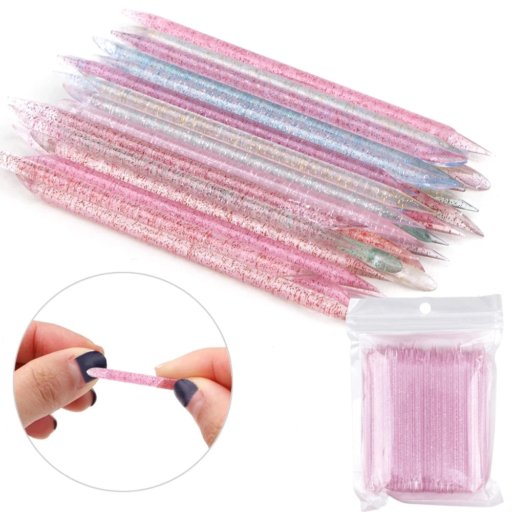 100pcs Nail Cuticle Pusher Crystal Double End Reusable Manicures Cuticle Remover Stick for Nail Art Clean Care Tool