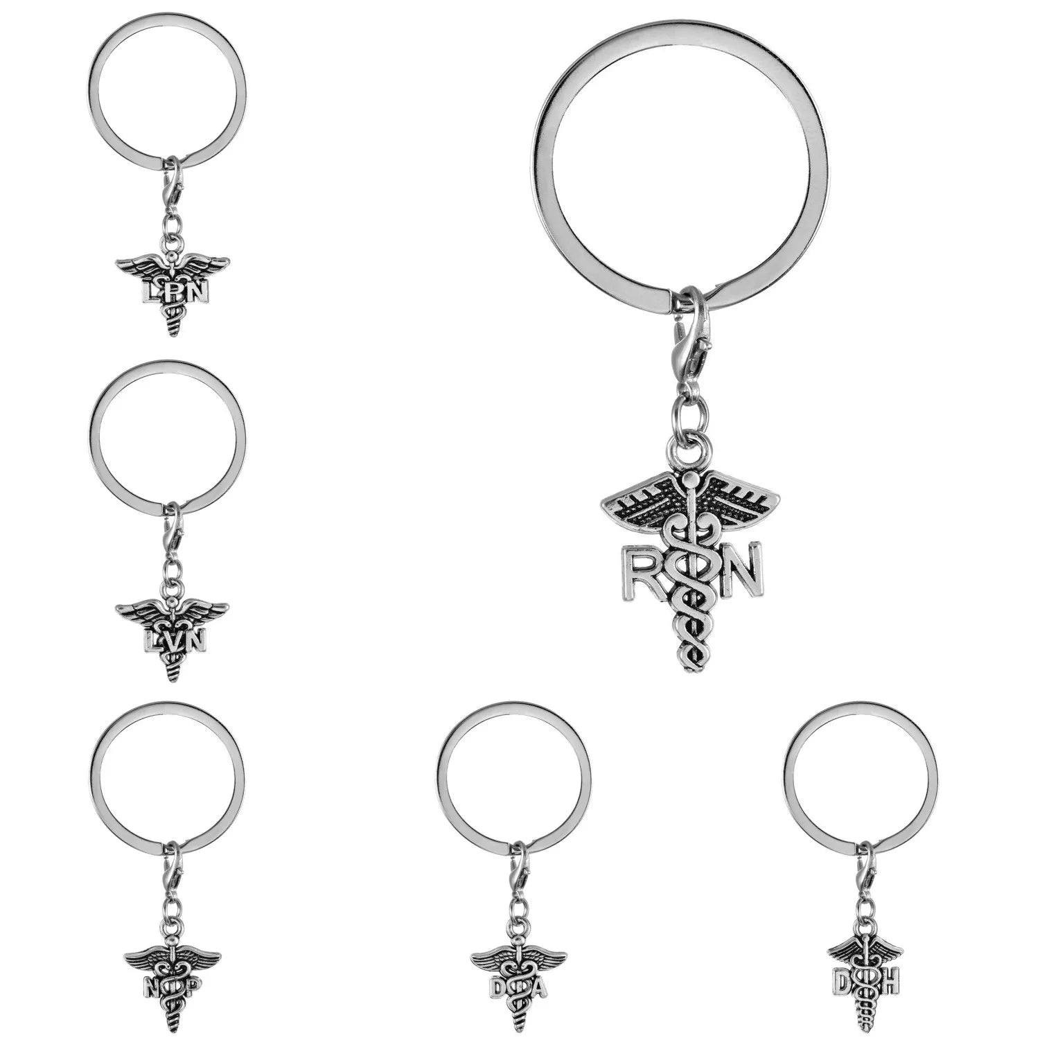 RN DA LPN LVN NP Nurse Pendant Metal Key Chains Holder Caduceus Charm Key Tag Ring Bag Backpack Accessories Car Key Chain