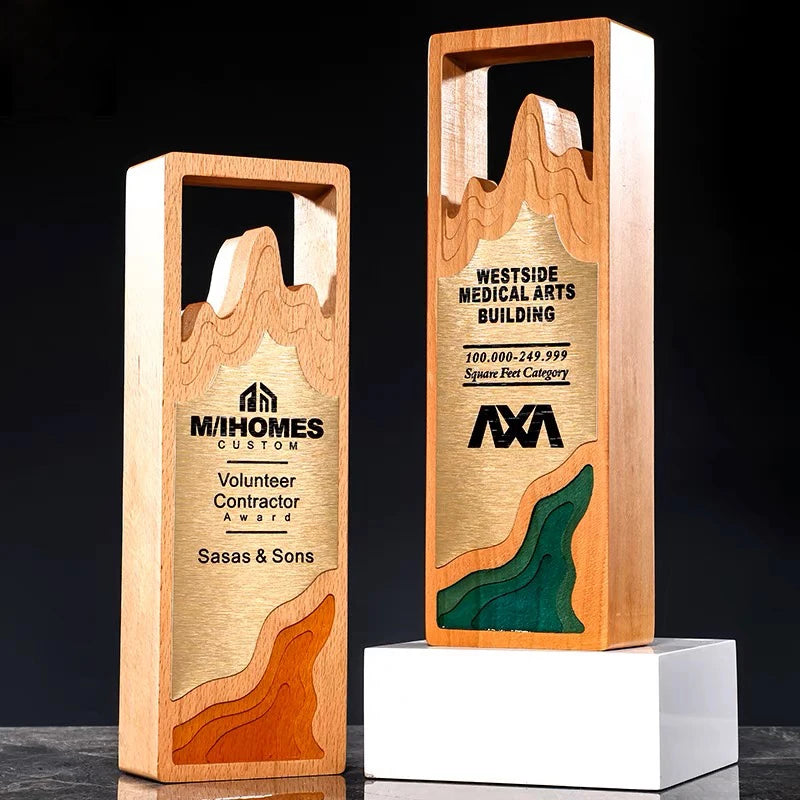 Popular DIY Wood Medal Cup Trophy Personalized Wooden Engraved Award Plaque With Aluminum Sheet