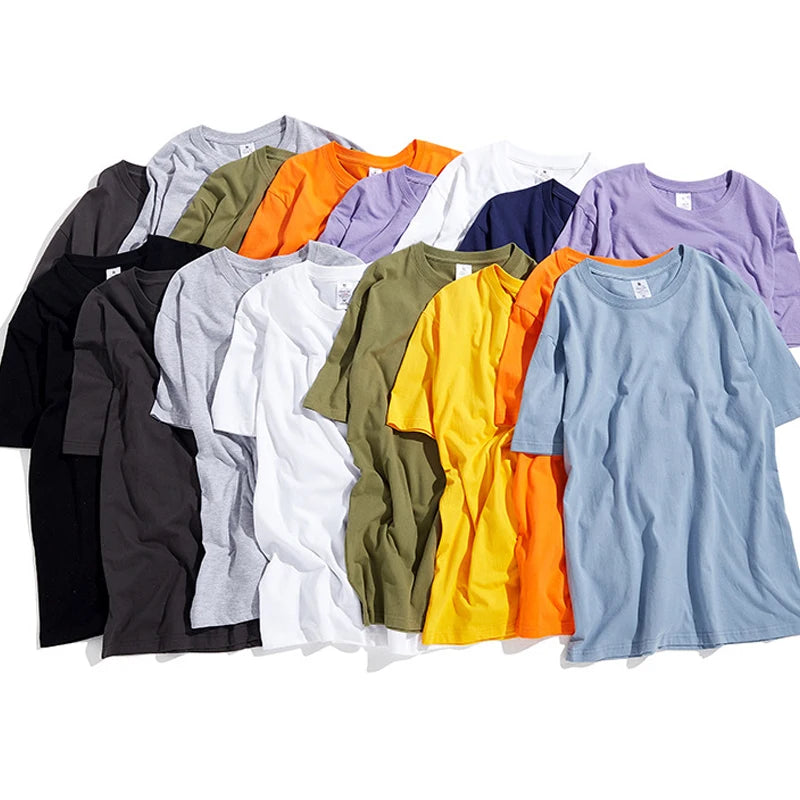 210g Heavy T-shirt Men's Base Shirt Solid Color Loose Printed logo Short Sleeve Men's and Women's Casual Fashion Brand Loose Fit