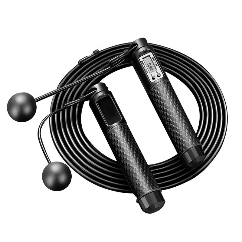 Adjustable Black Wireless Jump Rope Counter Cordless Rope Skipping