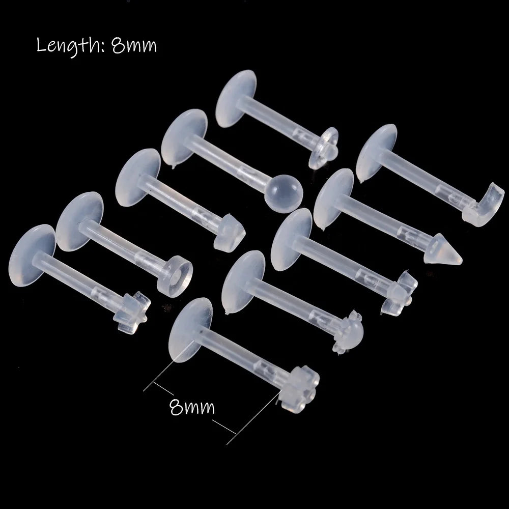 10pcs/set Bioplast Flexible Labret  Push-in Lip Piercing Ring 16g Ear Cartilage Tragus Helix Piercing Fashion Jewelry Wholesale