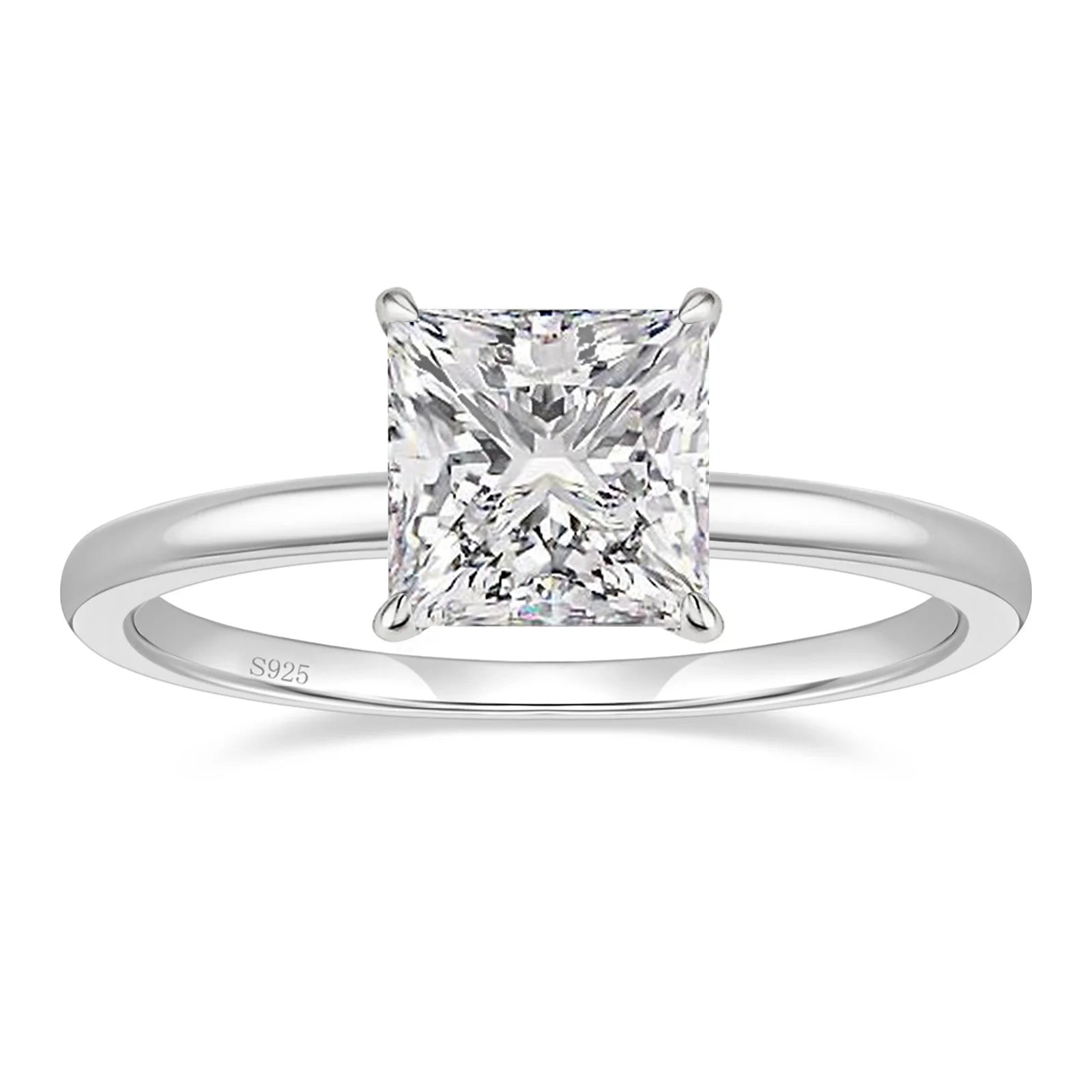 OLAN Wholesale Luxury Jewelry 925 Sterling Silver 2 Carat Princess Cut Moissanite Rings for Women Wedding Engagement
