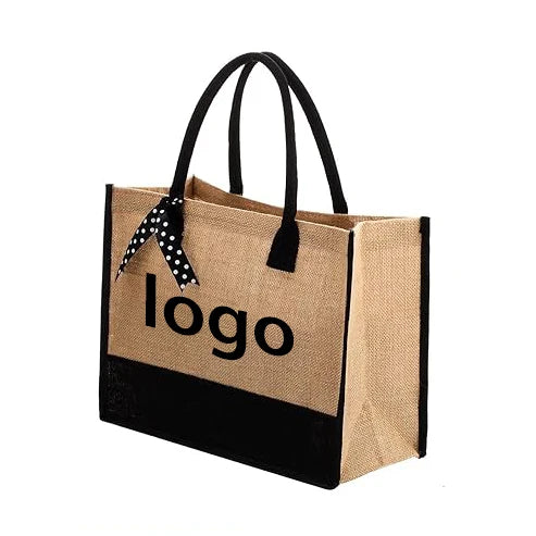 Promotional Eco Travel Bridesmaids Birthday Gift Shopping Reusable Burlap Black Tote Cheap Jute Bags