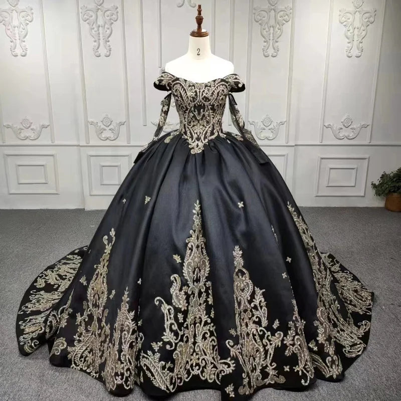 Jancember DY9871 Vintage Long Black Embroidery Women's Evening Ball Gown Dresses