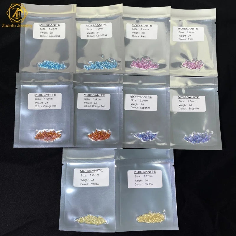 1.0mm 1.2mm Pink Yellow Blue Green Emerald Red Color VVS1 Round Brilliant Lab Grown Melee Diamond Loose Moissanite Diamond