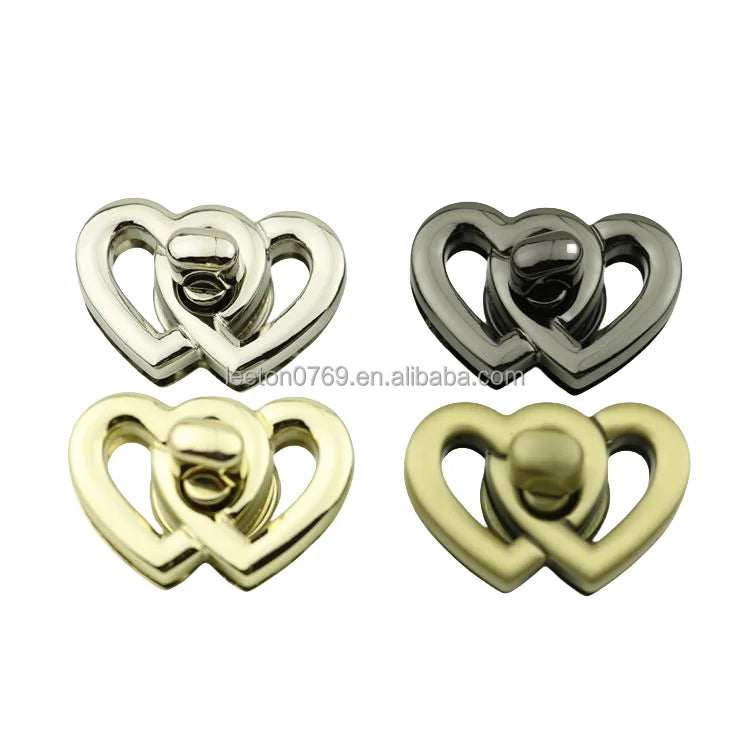 Factory Supply 37 X 24 mm New Designed 4 Colored Zinc Alloy Double Heart Bag Locks