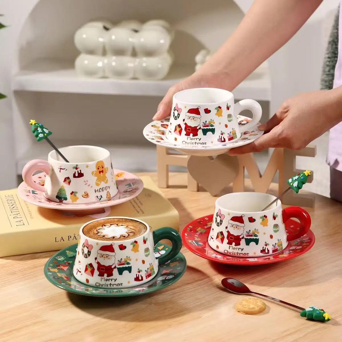 M Cute Christmas Gift Cup with Lid and Spoon Santa Claus Mug Milk Coffee Water Cups Xmas Gift