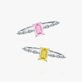 Sweet Cute INS Inspired 925 Pure Sterling Silver Square Pink Yellow Zircon Finger Rings Women Girls Wedding Engagement Jewelry