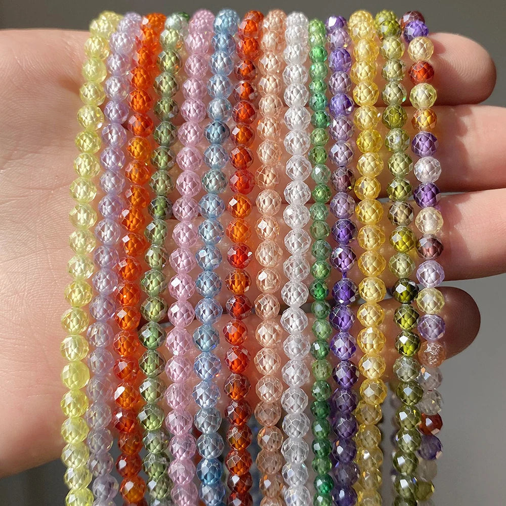 Round 2/3/4mm Faceted CZ Cubic Zirconia Beads Rondelle Gemstone Zircon Beads for Jewelry Making