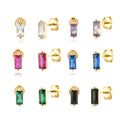 Fuamay Gold-Plated Baguette CZ Diamond Stud Earrings White Purple Tiny White Baguette Earrings Engagement Wedding Anniversary