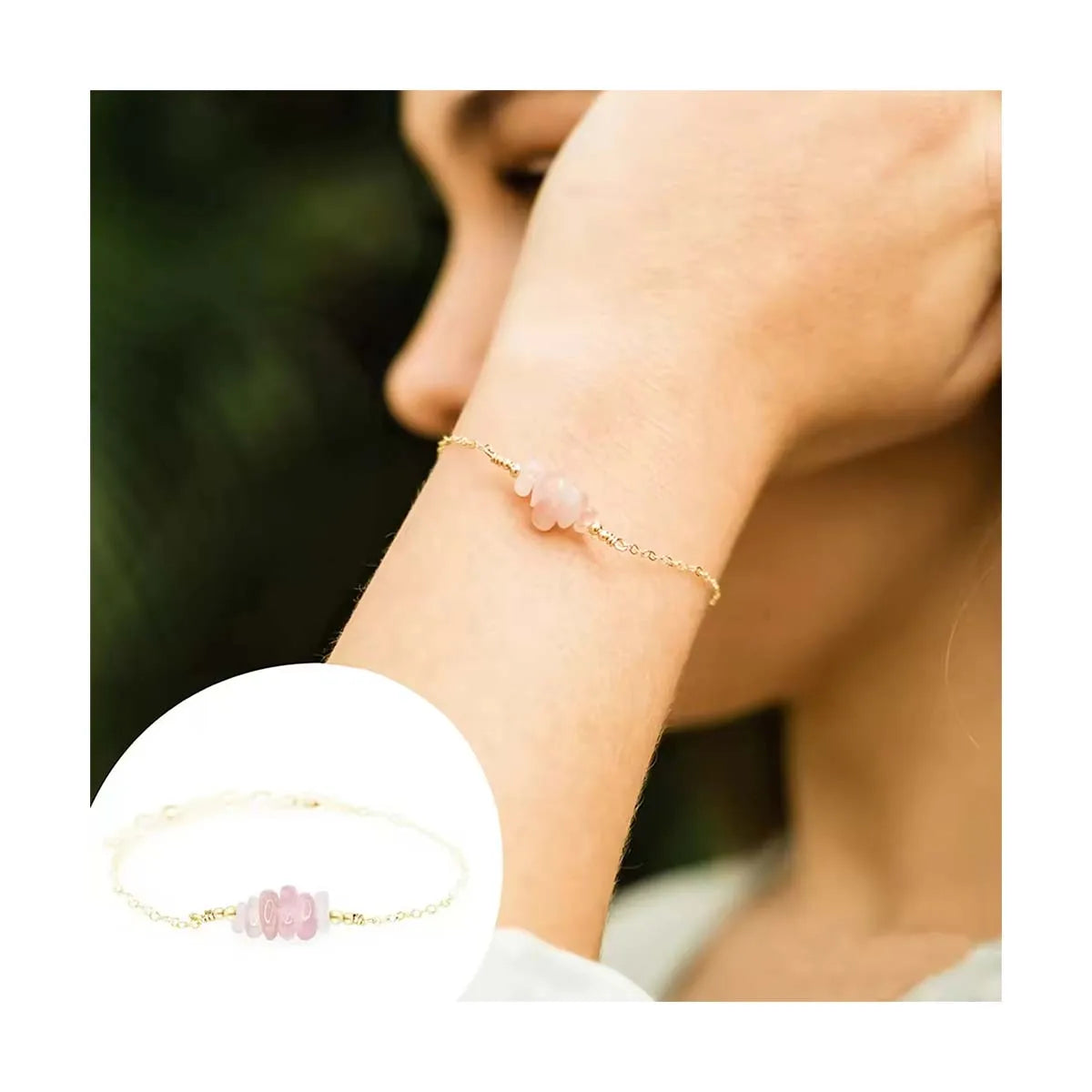 Minimalist Stainless Steel Dainty Birthstone Anklets Bracelets Summer Beach Raw Quartz Chip bar Crystal Beads Bracelet