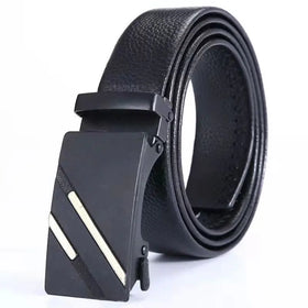 Factory OEM Custom Men's Business Gift Belt with Metal Automatic Buckle Lychee PU Leather Belts for Men