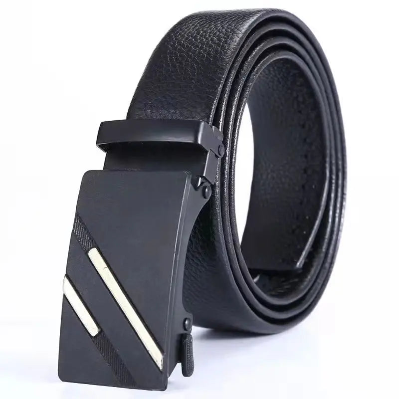 Factory OEM Custom Men's Business Gift Belt with Metal Automatic Buckle Lychee PU Leather Belts for Men