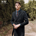 New Navy Blue Thick Woolen Overcoat for Men Long Business Slim Handsome Wool Windbreaker