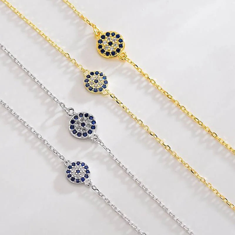 925 Sterling Silver Turkish Diamond Blue Eye Bracelet Gold Plated Vintage Evil Eyes Bracelet Women