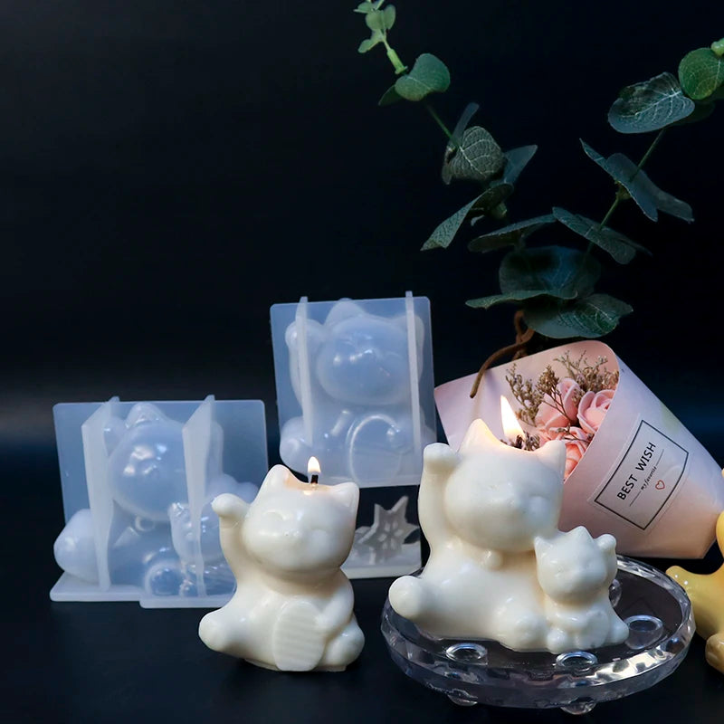Fortune Cat Shape Silicone Resin Mold for Decoration