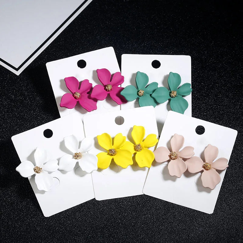 Women High Quality Flower Stud Earrings Fashion Korean Style Alloy Flower Earrings Accessories Jewelry