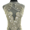 W005 Fancy Bridal Crystal Sequins Heavy Beaded Fabric Embroidery Patches for Wedding Gowns