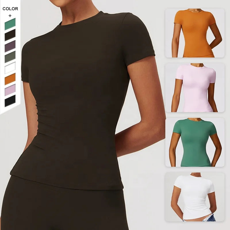 XIANDA Large Size Plain Round Neck Breathable Quick Drying Yoga Fitness T-shirt Outdoor Running Sports Women's Short Sleeves Top