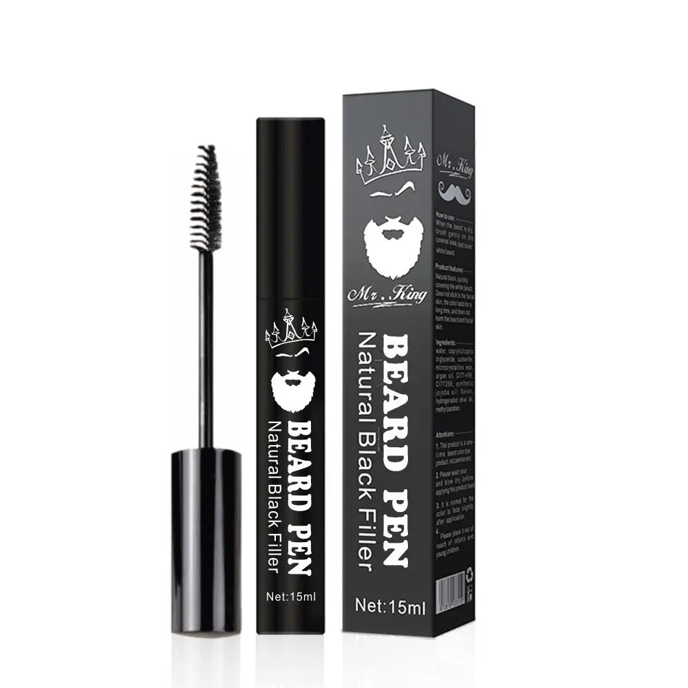 Black Herbal Beard Color Pen Filler Lotion 12ml Unscented for Men-Naturally Covers White/Gray Beard & Moustache