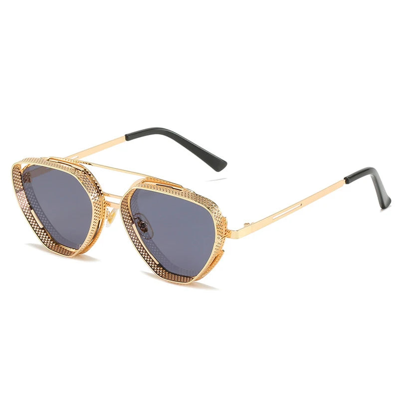 TS21106 2025 Steampunk Polarized Sunglasses Women Men Geometric Metal Frame Retro Unisex Vintage Eyewear