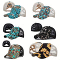 Wholesale Adjustable Ponytail Baseball Cap Sunflower Print Mesh Trucker Hats for Dad Sports Sunshade Golf Women Sporty Image