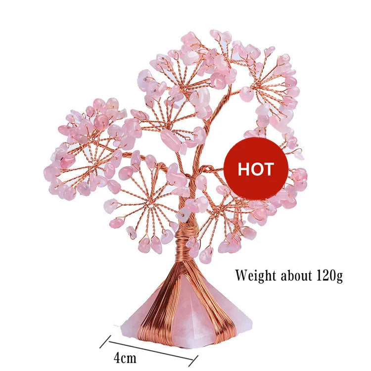 Energy Feng Shui Crystal Christmas Tree Fortune Health Prosperity Crystal MoneyTree Business pink Rose Quartz Gemstone Gift Tree