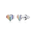 Factory Enamel Rainbow Heart Stud Earrings for Girls Lady Women Minimalist Silver Prevent Allergy Fashion Jewelry Brinco SCE787