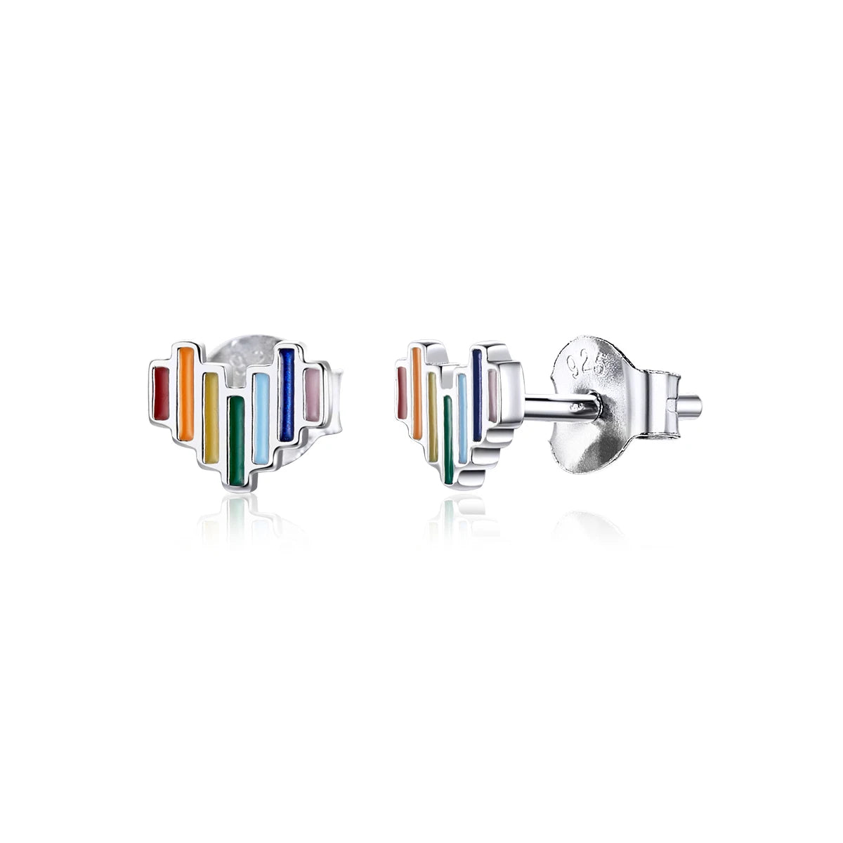 Factory Enamel Rainbow Heart Stud Earrings for Girls Lady Women Minimalist Silver Prevent Allergy Fashion Jewelry Brinco SCE787