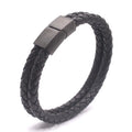 Stainless Steel Bangle Black Real Leather Thick Rope Man Simple WristBand Jewelry Luxury Men Original Genuine Leather Bracelet