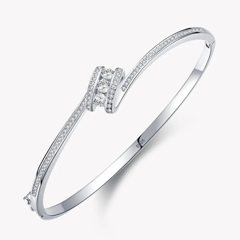 New Fashion 925 Sterling Silver Jewelry Single Cuff Bracelet Pave Zircon for Women Girls Bracelets & Bangles