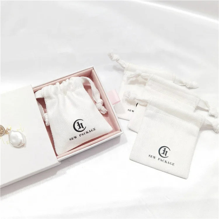 Chuanghua Jewelry Display Beauty Muslin Organic White Cotton Pouch Bag Fabric Packaging Jewelry Packaging Pouch and Box Custom