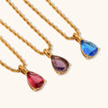 Dingran 2023 New Style Colorful Water Drop Zircon Necklace 18K Gold Plated Stainless Steel Hypoallergenic Rope for Anniversary