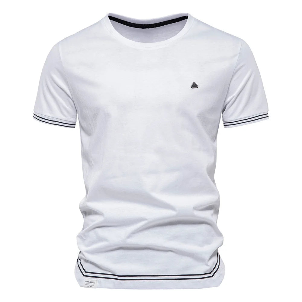 2022 Summer High-End Men's T-Shirt 100% Cotton Twill Solid Color Short Sleeve Breathable Custom Logo Business Casual Blank