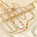 INS Fashion Stainless Steel 18K Gold Plated Ladies Bracelet Necklace Set Simple Small Daisy Chain Fashion Enamel Ladies Necklace