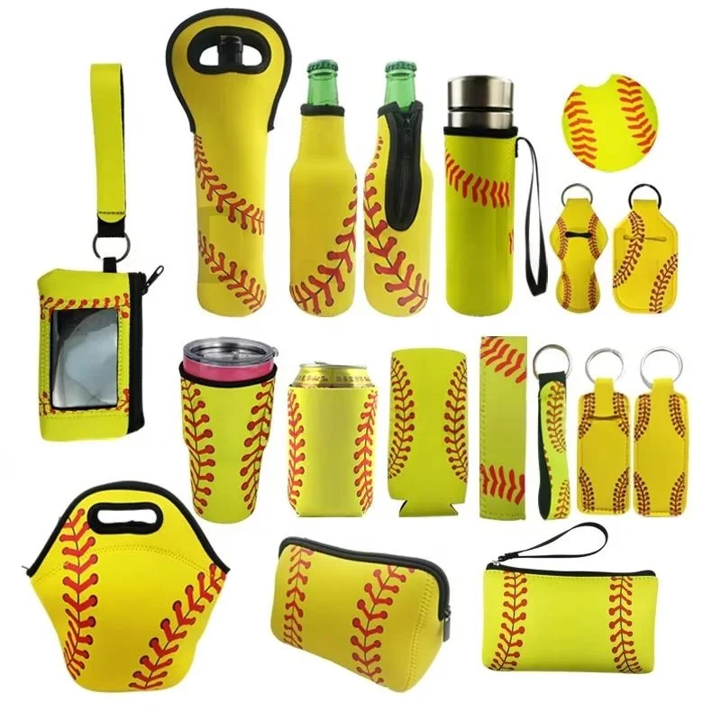 Ready to Ship Insulate Neoprene Softball Lunch Bag Wrist Keychain Cosmetic Pouch Regular Slim Can Cooler 12OZ Tumbler Sleeve RTS