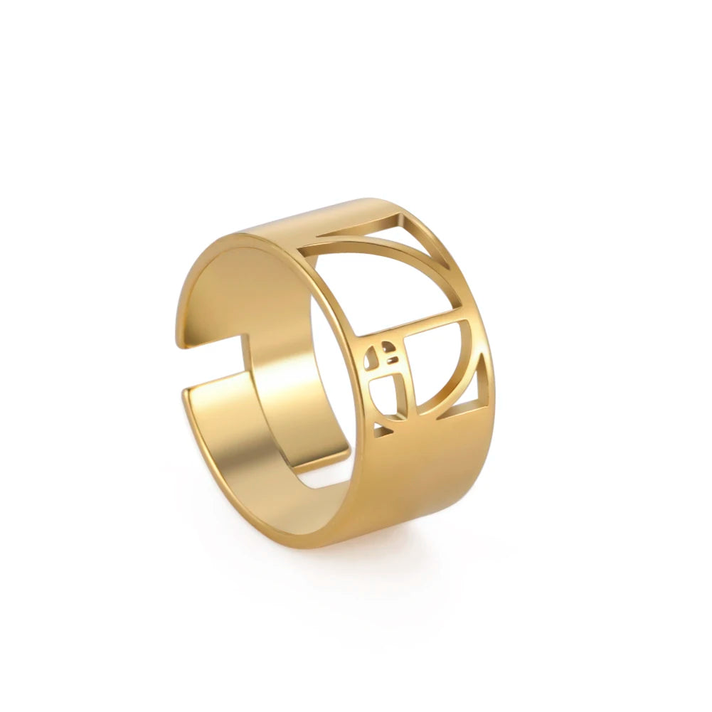 Fibonacci Spiral Golden Ratio Ring Sacred Geometry Math Jewelry Stainless Steel Adjustable Rings