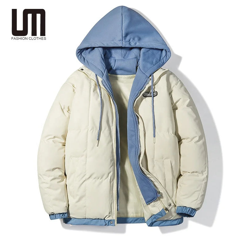 Liu Ming 2025 Men's Casual Cotton Parka Coats Thick Winter Warm Hooded Jackets with Patchwork Design Plus Size