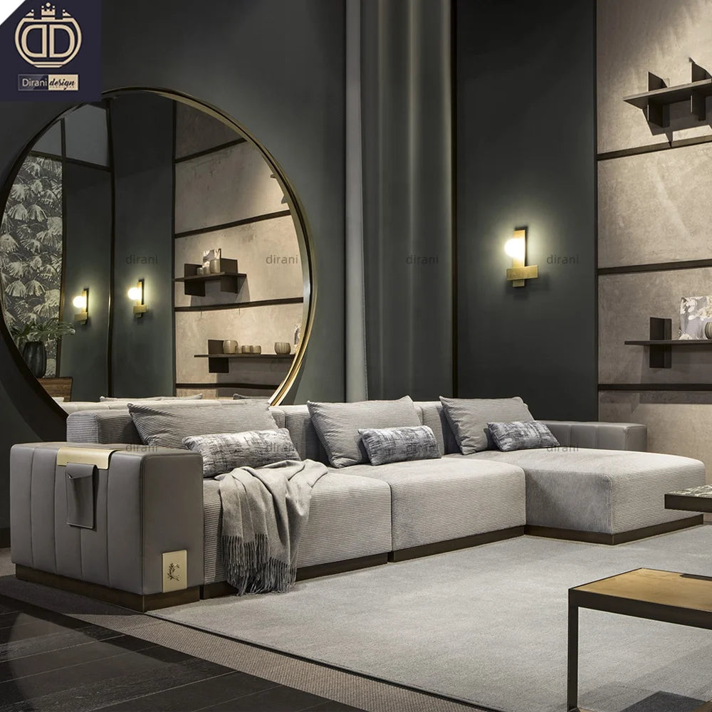 Custom L-Shape Modern Luxury Velvet Tufted Modular Sectional Sofa Set for Luxury Villa Living Room Furniture