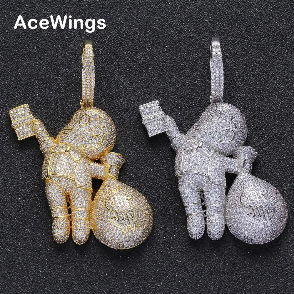 CN199 Small Size  Brass CZ Stones  Necklace Hip Hop Pendant Jewelry Bling Bling Iced Out