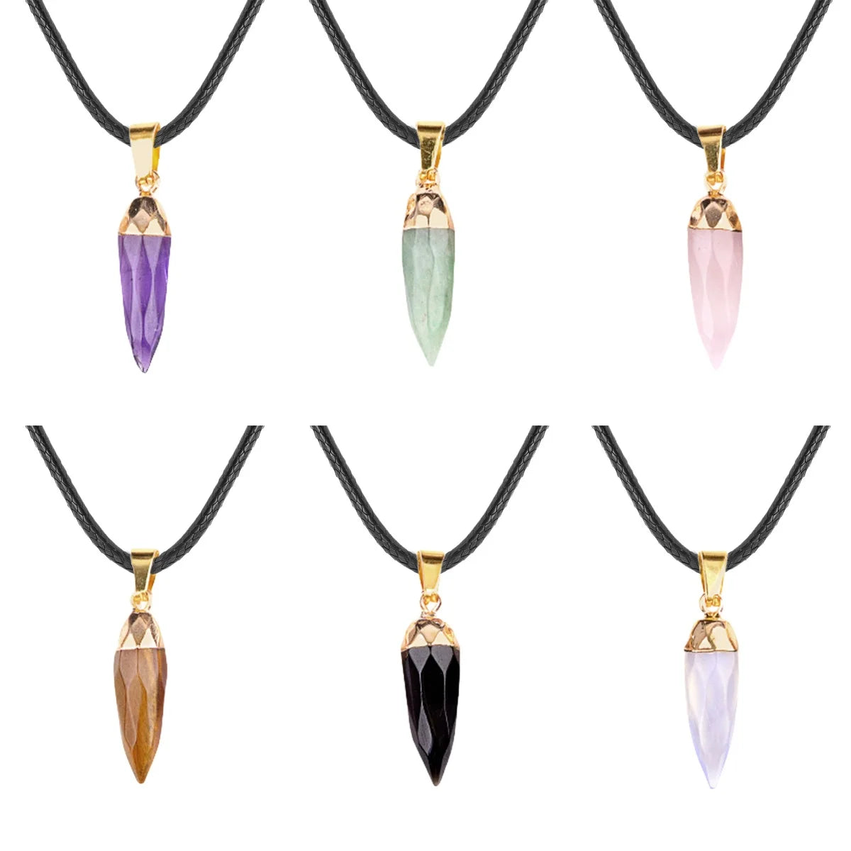 Fashionable Natural Crystal Chili Shaped Pendant Necklace with Leather Chain Faced Chili Pepper Pendant Jewelry for Women Men