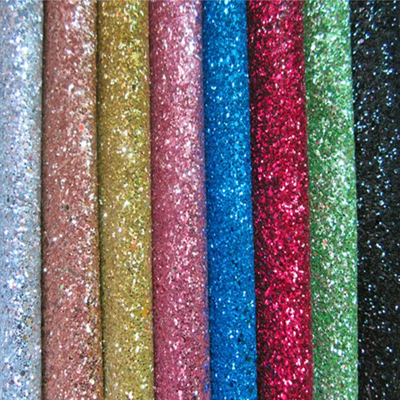 Grade 3 Chunky Glitter Fabric Vinyl for Wallpaper Bags Shoes Hairbows Crafts Decorative Purposes Knitted Backing Faux PU Leather