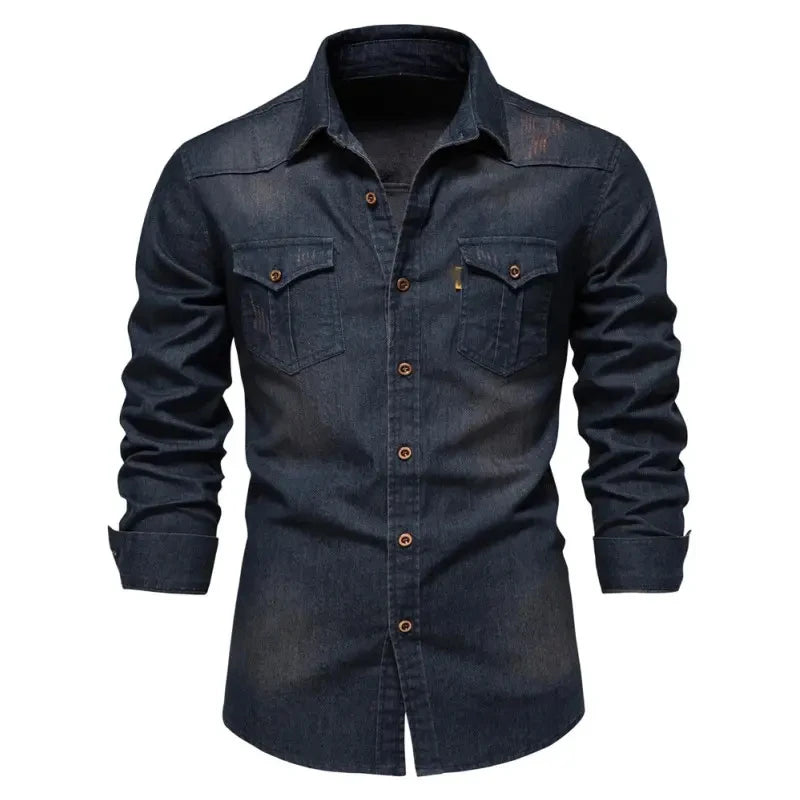 Men's Shirts Denim for Men Clothes Long Sleeve Cotton Slim Jeans Male Cowboy Man Shirt
