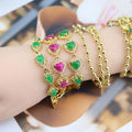 18k Gold Plated Puffy Heart Green Jade Stone Earring Bracelet Necklace Jewelry Sets for Women Valentine's Day Gift Jewelry