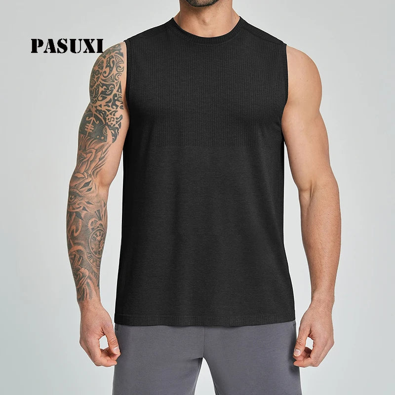PASUXI Wholesale Quick Dry Seamless Mens Gym Stringer Vest Breathable Muscle Fit Sleeveless Yoga Running Tank Top for Training MegaBDM