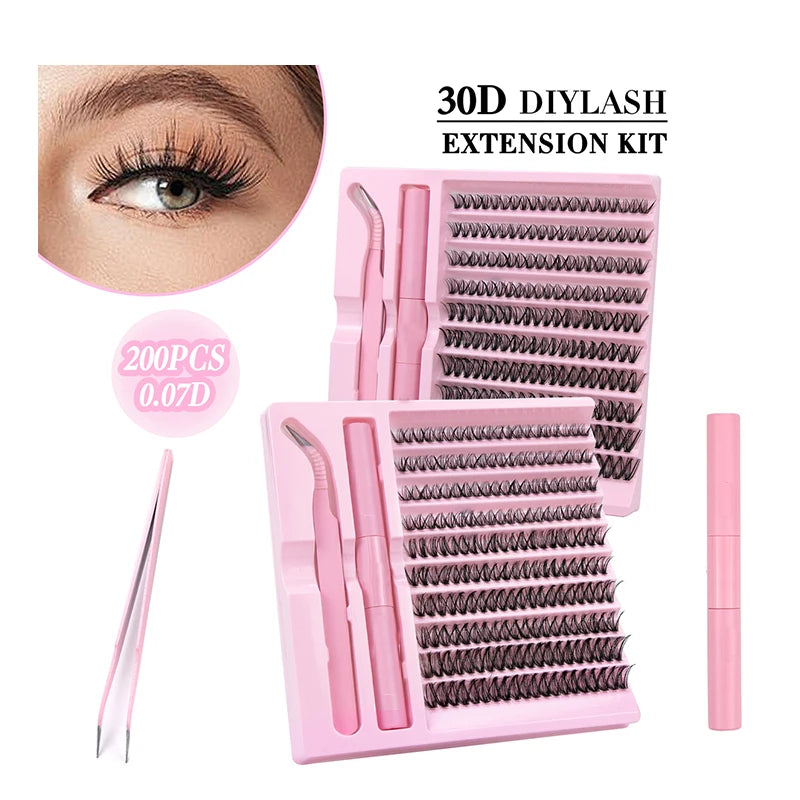 Customized Handmade Individual D Curl 0.07 Natural Diy Segment Fans Cluster Eyelash Extension 8-16mm Diy Lash Extension Kit